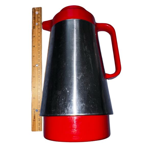 Vintage Corning Thermique Red & Chrome Carafe 10” Mid Century Coffee Server - Picture 9 of 12